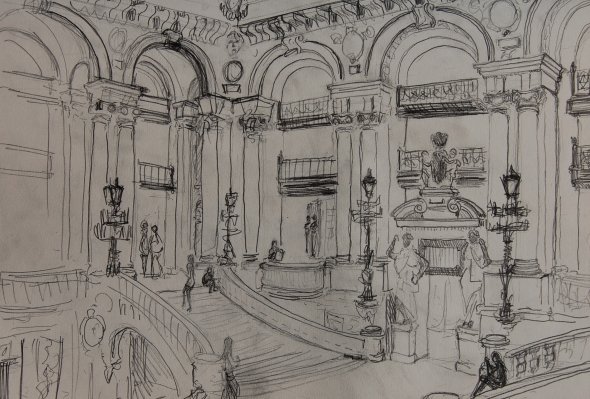 Dessin des escaliers d'un opéra